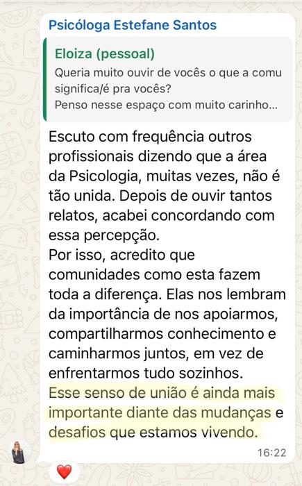 Depoimento de participante da Comu